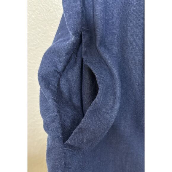 J. CREW Baird McNutt Irish Linen Shirtdress Relaxed fit S/S Navy Blue LP L Short - Picture 3 of 9